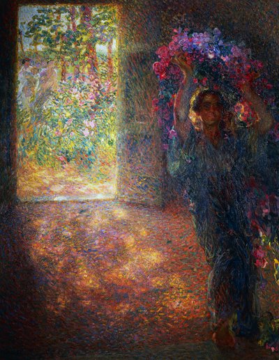 Kwiatowy dom, ok. 1910, Plinio Nomellini (1866-1943), olej na płótnie, 200x160 cm, Włochy, XX w. autorstwa Plinio Nomellini