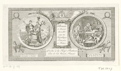 Medalion op de Alliantie tussen de Franse en de Bataafse Republieken, 1795 Sojusz i Wieczna Unia między republiką francuską i batawską (tytuł na obiekcie) autorstwa Poisson