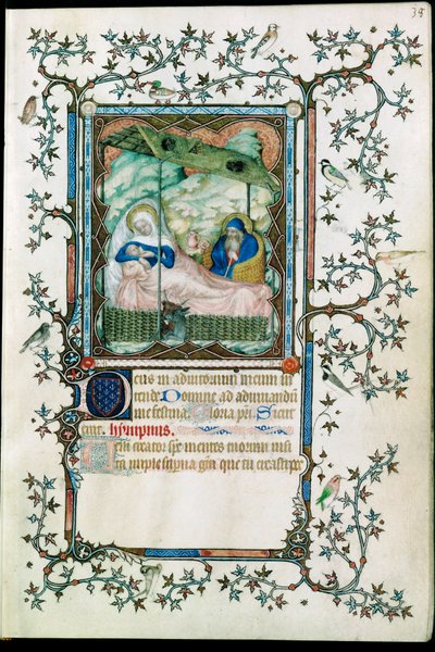 Narodziny. Z Petites heures du Duc de Berry ... autorstwa Pol de Limbourg