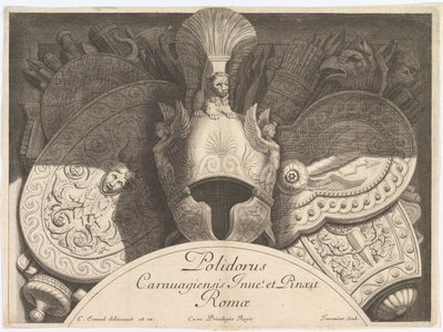 Trofea nurków Trofea broni po fasadzie Palazzo Milesi w Rzymie, 1651. Twórcy: Polidoro da Caravaggio, Rene Lochon. autorstwa Polidoro da Caravaggio