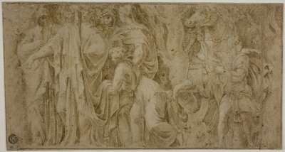 Historia Niobe: Niobe otrzymuje prezenty od czcicieli; Młodzież z Koniem autorstwa Polidoro da Caravaggio