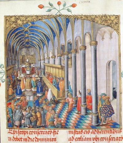 Konsekracja Biskupa z Papieskiego Biskupa Erazma Ciołka, ok. 1510 (tempera i złoto na pergaminie) autorstwa Polish School