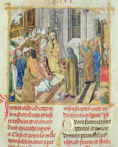 Koronacja na króla Polski od pontyfikatu biskupa Erazma Ciołka, ok. 1510 (tempera i złoto na pergaminie) autorstwa Polish School