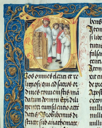 Święcenia kapłańskie kleryków od pontyfikatu biskupa Erazma Ciołka, ok. 1510 (tempera i złoto na pergaminie) autorstwa Polish School
