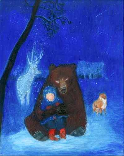 Niedźwiedź brunatny i dziecko, 2021 (akwarela i gwasz na papierze) autorstwa Polly Horner