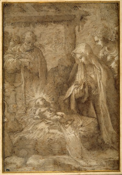 Adoracja pasterzy (metalpoint, długopis & tusz z wash i gwasz na papierze) autorstwa Pompeo (fl.1569 71) (attr. to) Cesura