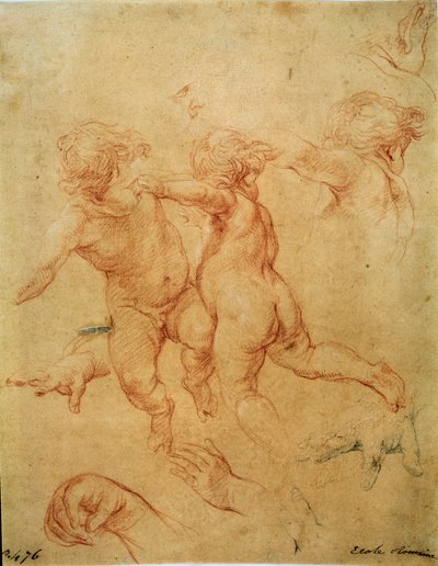 Dwa latające putta, studium, lata czterdzieste XVIII wieku autorstwa Pompeo Batoni