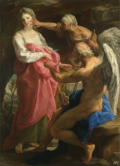 Czas nakazuje starości zniszczenie piękna. 1746 autorstwa Pompeo Girolamo Batoni