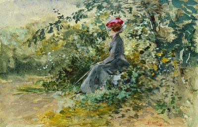 A Moments Rest (akwarela i bodycolor) autorstwa Pompeo Mariani