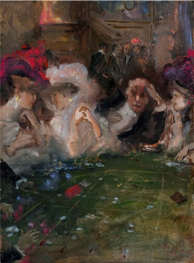 Profesjonalni gracze w ruletkę Mariani, Pompeo (1857-1927). Olej na tekturze, format: 36x26 autorstwa Pompeo Mariani