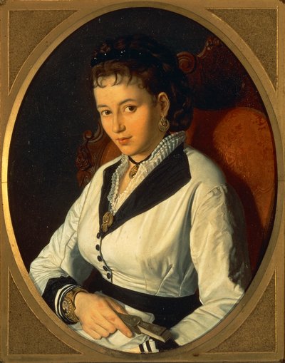 Portret młodej kobiety (olej na płótnie) 1840-1869 autorstwa Pompeo Molmenti