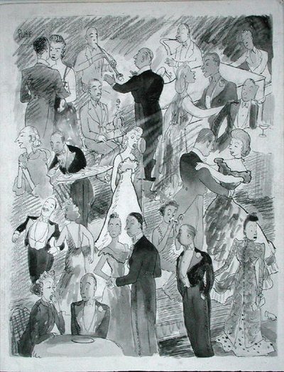 Idziemy tańczyć do Londynu (pióro, tusz i monochromatyczna akwarela na papierze) autorstwa Pont