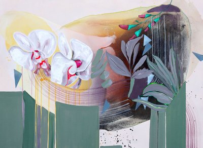 Abstrakcja z białą orchideą autorstwa Poonam Choudhary