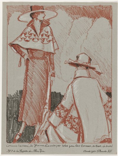 Gazette du Bon Ton, 1921 - nr 3, pl. XII: Garnitur na miarę, Jeanne Lanvin; i sukienka na zakupy, de Beer (tytuł na obiekcie) autorstwa Porter Woodruff