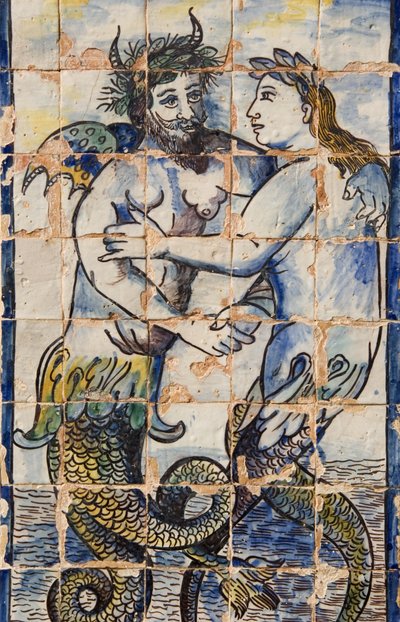 Płytki Azulejos w ogrodach pałacowych przedstawiające stworzenia morskie (ceramiczne) autorstwa Portuguese School