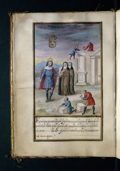 Budowa klasztoru w Syonie, z historii peregrynacji sióstr syjonistycznych, skompilowanej w Lizbonie na początku XVII wieku autorstwa Portuguese School