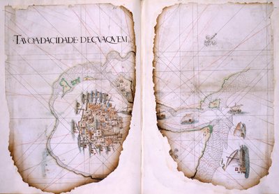 Cotton Tiberius D. IX, ff.36v-37 Cuaquem i Zatoka Perska, ilustracja z „Trasy podróży z Indii do Suezu”, autorstwa Estevao de Gama autorstwa Portuguese School