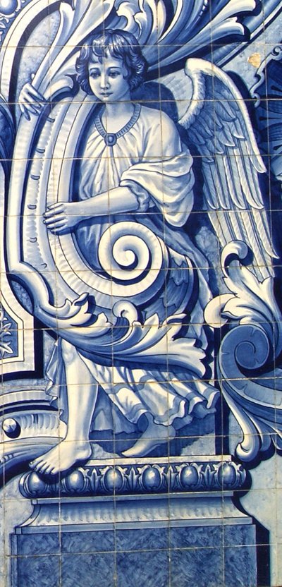 Panel dekoracyjny przedstawiający anioła, Lamego, Portugalia. 1738 (płytki ceramiczne) autorstwa Portuguese School