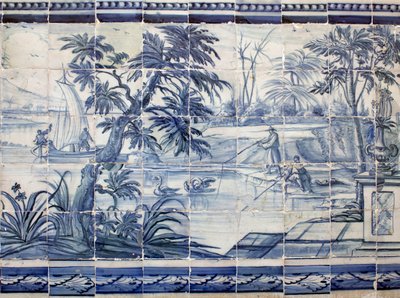 Rybacy z jeziora w Azji - Azulejos, malowany fajans autorstwa Portuguese School