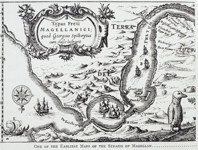 Jedna z najwcześniejszych map Cieśniny Magellana, z "The Romance of the River Plate", Vol. I, W. H. Koebel, 1914 autorstwa Portuguese School