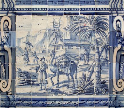 Scena z wielbłądem w Azji - Azulejos, malowany fajans autorstwa Portuguese School