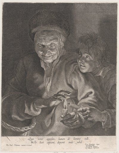 Stara kobieta i chłopiec ze świecami, ca. 1620-30., ca. 1620-30. autorstwa Possibly by Paulus Pontius.