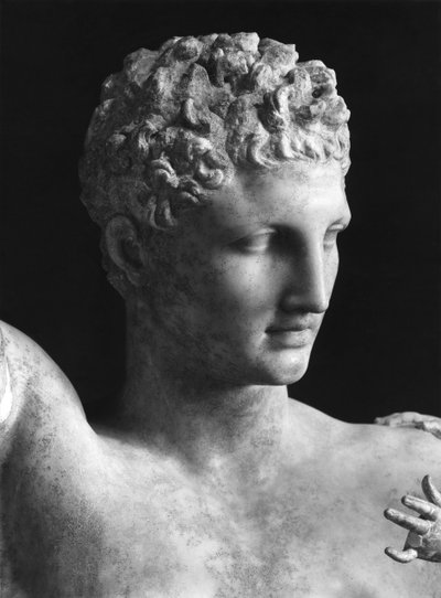 Fragment posągu Hermesa i Dzieciątka Dionizosa, ok.330 pne (marmur paryjski), głowa Hermesa (patrz BAL 54791) autorstwa Praxiteles