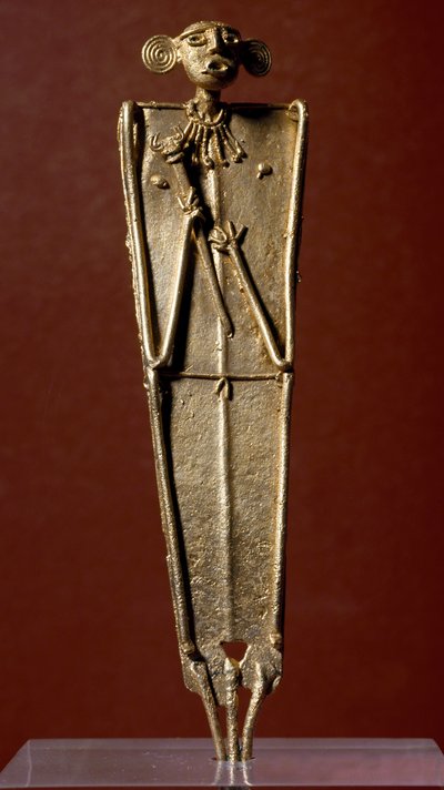 Sztuka przedkolumbijska, cywilizacja Muisca: statuetka kobiety (Tango) w złocie. XV-XVII wiek. Bogota, Museo de Oro, Kolumbia autorstwa Pre Columbian