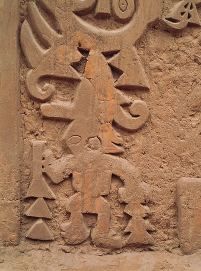 Detal płaskorzeźb w świątyni Huaca el Dragon (kamień) autorstwa Pre Columbian Pre Columbian