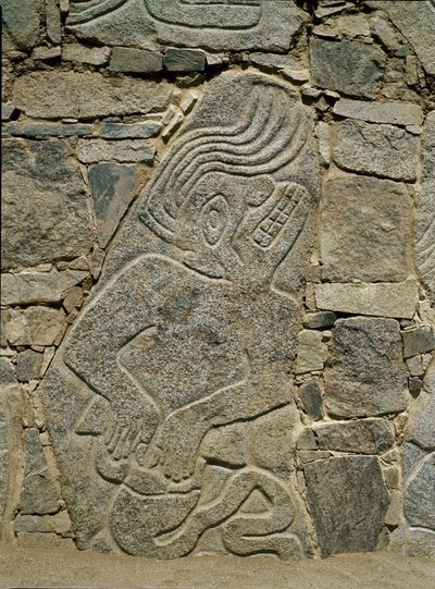 Ściana z płaskorzeźbą wojownika autorstwa Pre Columbian Pre Columbian