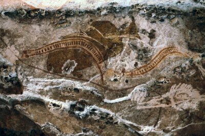 Aborygeńskie malowidło naskalne, miejsce jaskiń Ubirr, Park Narodowy Kakadu, Australia (obraz) autorstwa Prehistoric Prehistoric