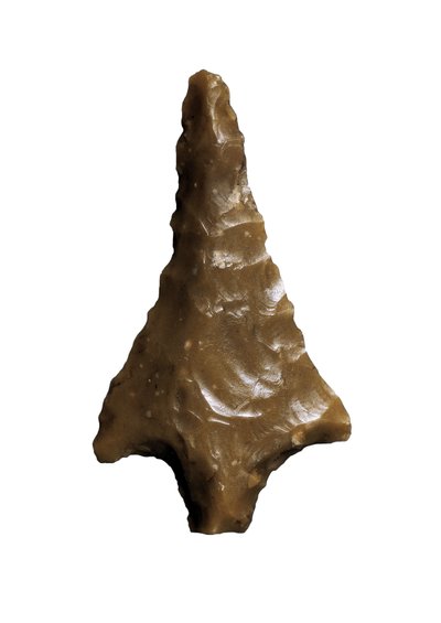 Strzałka punkt prehistorii (górny paleolit - Solutreen). pochodzi z Velez Blanco, jaskini Ambrosio Barcelona (kości) autorstwa Prehistoric Prehistoric