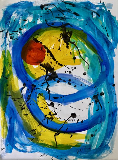Dynamiczny niebiesko-żółty abstrakt autorstwa Preston Harmon