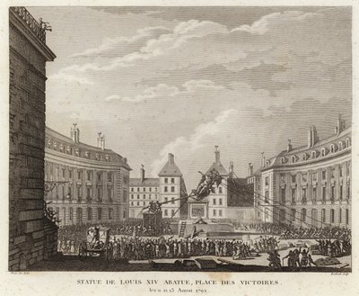 Posąg Ludwika XIV zdjęty na Place des Victoires autorstwa Prieur