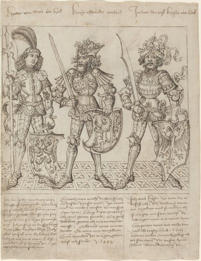 Hektor Troi, Aleksander Wielki i Juliusz Cezar autorstwa Primary Master of the Strassburg Chronicle
