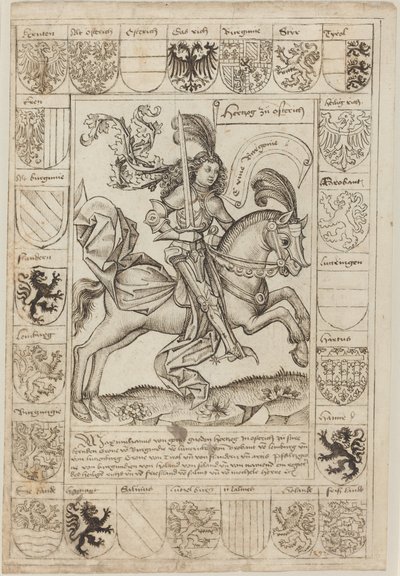 Maksymilian, książę Austrii, na koniu autorstwa Primary Master of the Strassburg Chronicle