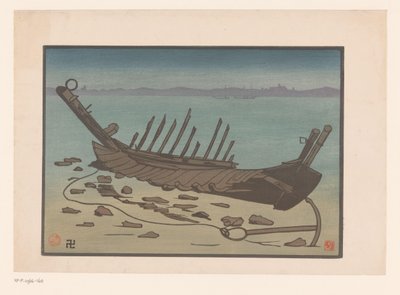 Wrak łodzi wiosłowej na plaży w Cancale autorstwa Prosper Alphonse Isaac