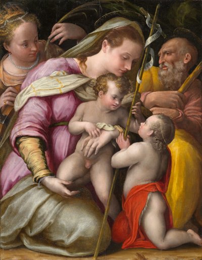 Święta Rodzina ze św. Katarzyną Aleksandryjską i Dzieciątkiem św. Jan Chrzciciel, ok. 1551-1556 (olej na desce z topoli) autorstwa Prospero Fontana