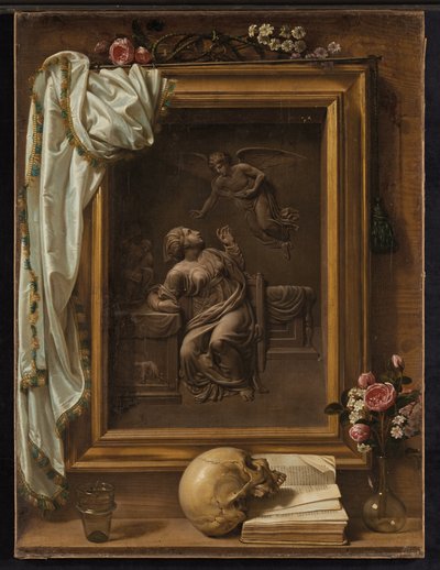Trompe-l”œil z brązową płaskorzeźbą przedstawiającą Zwiastowanie, 1825 autorstwa Prospero Mallerini