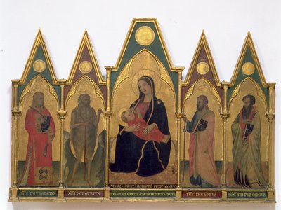 Madonna Pokory ze świętymi (tempera na panelu) autorstwa Puccio di Simone