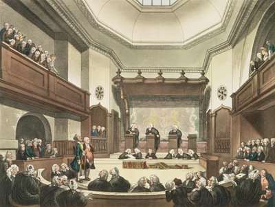Court of Common Pleas, Westminster Hall, z „Mikrokosmosu Londynu”, ryt. J. C. Stadler (fl.1780-1812), wyd. R. Ackermann (1764-1834) 1808 (akwatinta) autorstwa Pugin and Rowlandson
