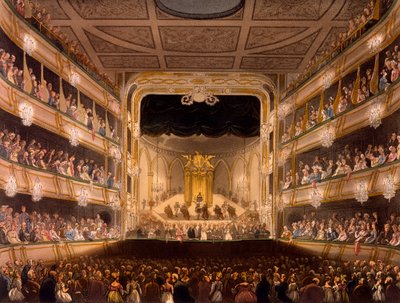 Covent Garden Theatre, z Microcosm of London autorstwa R Ackermann, 1808 (akwatinta ręcznie kolorowana) autorstwa Pugin and Rowlandson