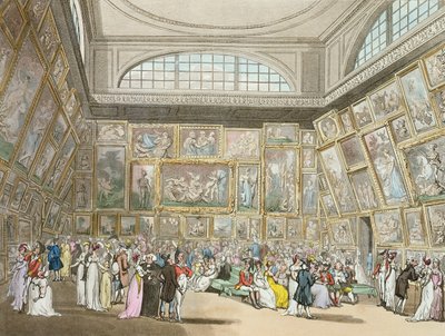 Sala wystawowa, Somerset House, z „Mikrokosmosu Londynu Ackermanna”, 1808 (kolorowa akwatinta) autorstwa Pugin and Rowlandson