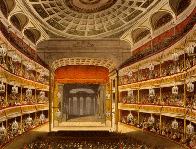 New Covent Garden Theatre, z Microcosm of London, 1810, R Ackermann (akwatinta ręcznie kolorowana) autorstwa Pugin and Rowlandson