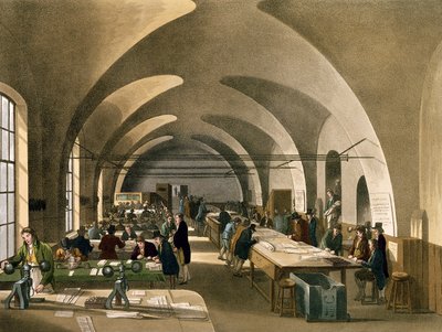 Biuro Pieczęci, Somerset House, z Microcosm of London Ackermanna (akwatinta) autorstwa Pugin and Rowlandson