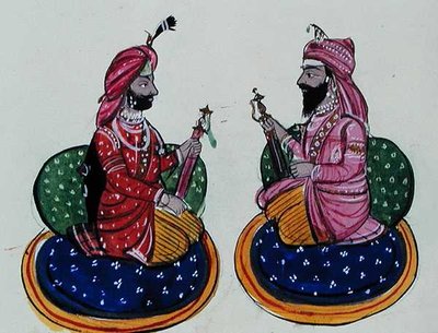 Maharaja Kharak Singh i Maharaja Nau Nihal Singh, ok. 1890 (akwarela na papierze) autorstwa Punjabi School