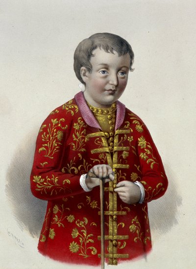 Wielki książę Symeon Aleksiejewicz (1665-1669) Rosji (carewicz Symeon Aleksiejewicz Rosji). Praca Piotra Fiodorowicza Borela (1829-1898), litografia ok. 1860 r. XIX-wieczna sztuka rosyjska, neoklasycyzm. Rosyjska Biblioteka Państwowa, Moskwa. autorstwa Pyotr Fyodorovich Borel