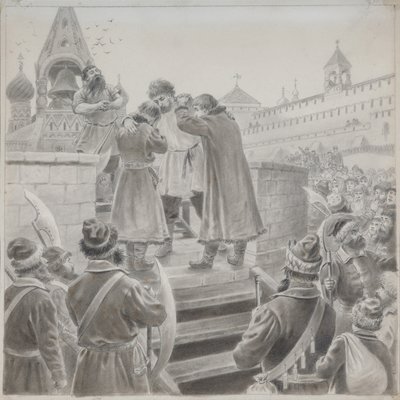 Ilustracja do wiersza Pieśń kupca Kałasznikowa M. Lermontowa autorstwa Pyotr Ivanovich Korovin
