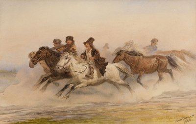 Straż nocna. Ilustracja do szkiców z albumu myśliwego I. Turgieniewa, 1867 autorstwa Pyotr Petrovich Sokolov