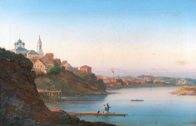 Cerkiew Zaśnięcia Najświętszej Marii Panny na Krutitsach w Moskwie z klasztorem Simonow w tle, 1858 r. autorstwa Pyotr Sergeevich Stepanov